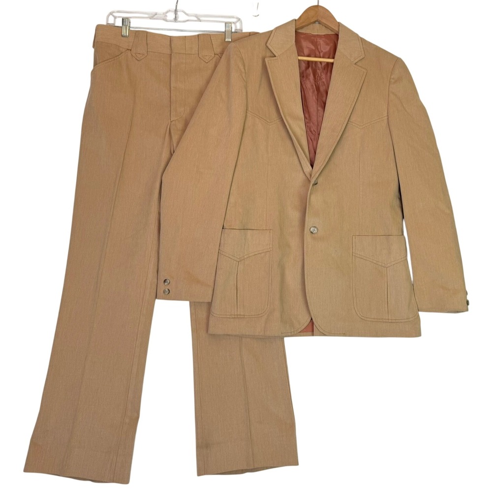 VTG Circle S Tan Corduroy Western Style 2pc Suit Cowboy Ranch  Sz‎ 40L